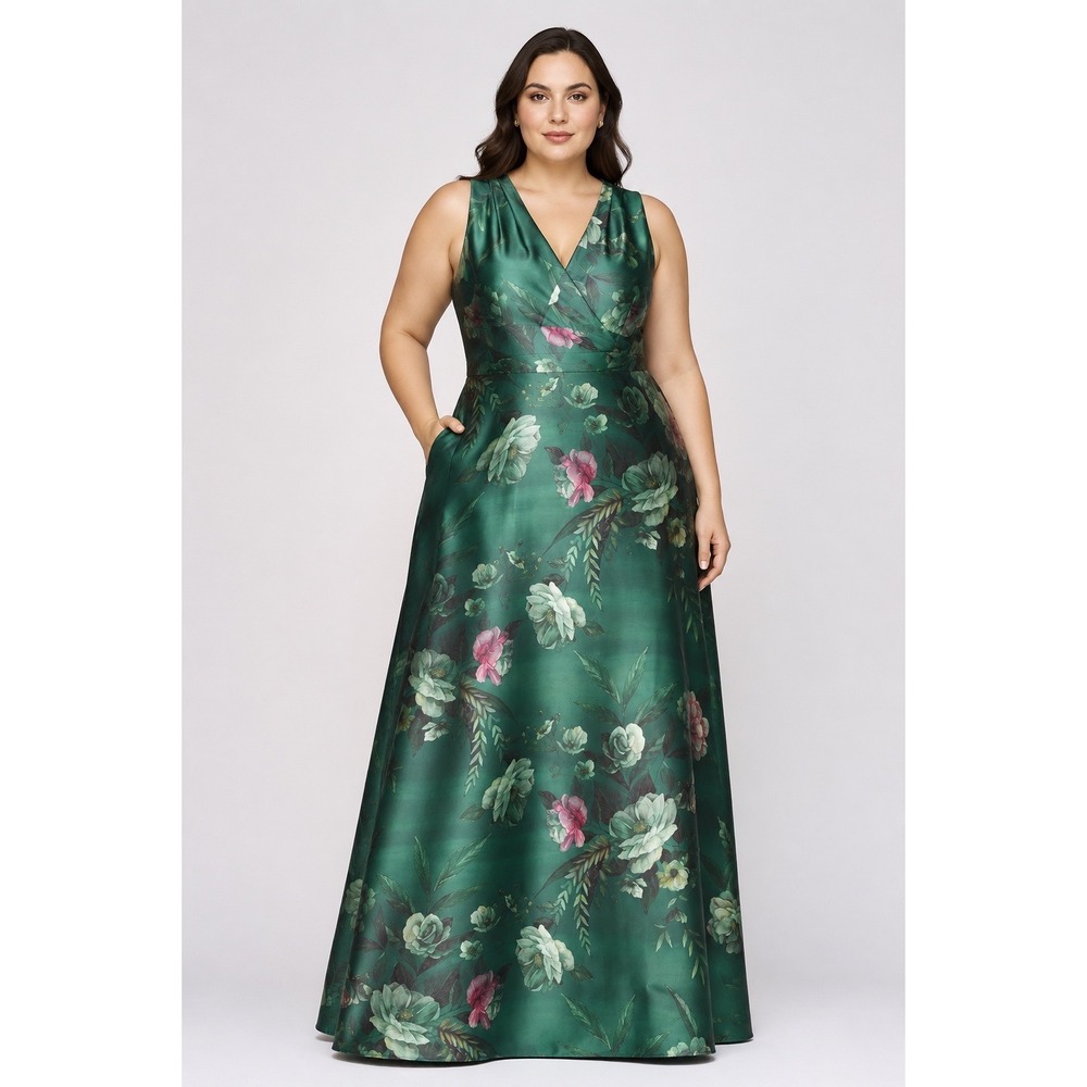 Kay Unger Rosalind Green Floral Spring Wedding Guest Mother Gown Dress Sz 16 NWT